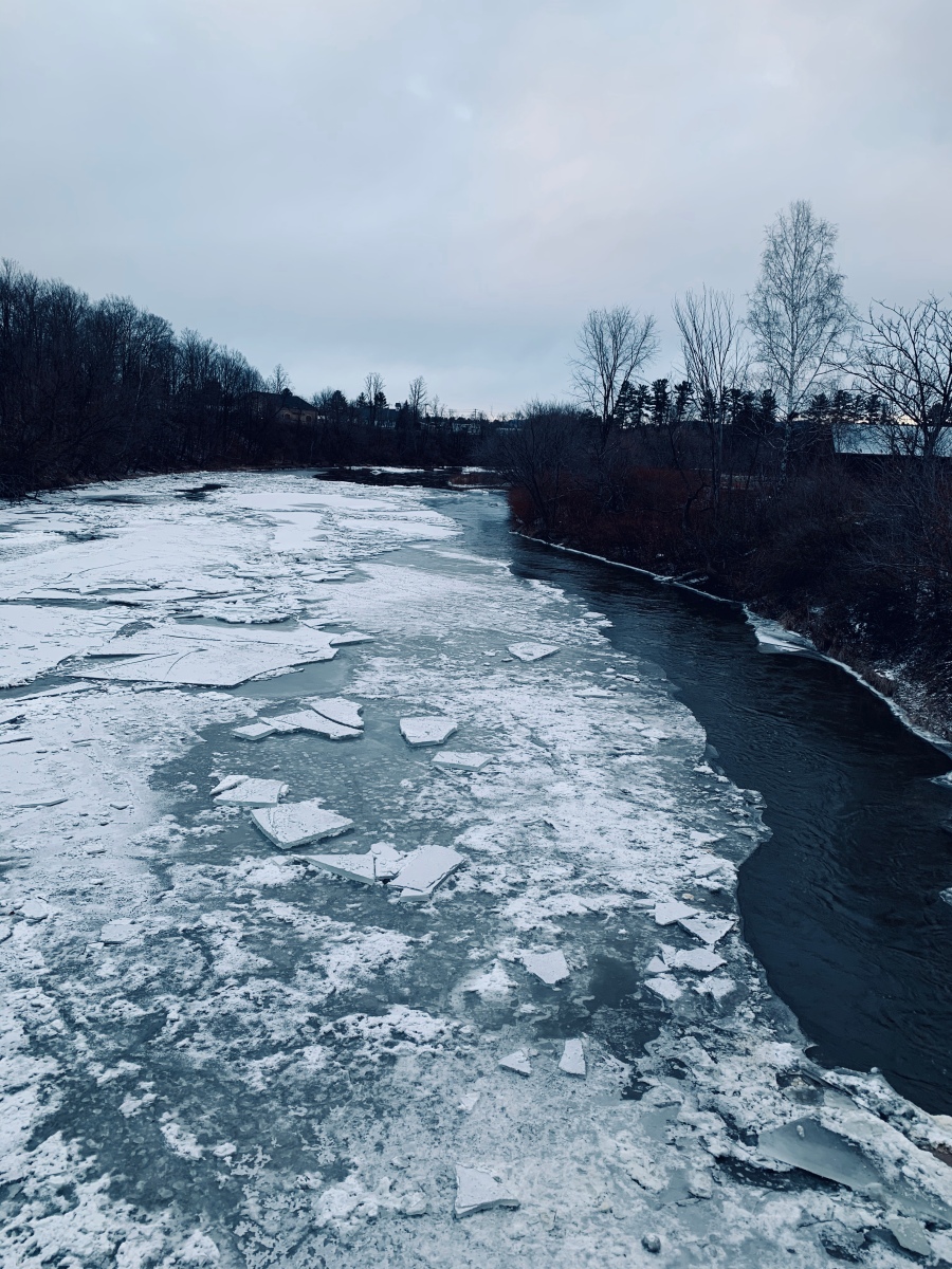 frozen river in Vermont